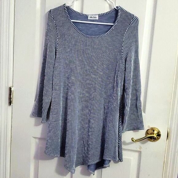 Star Vixen Blue Railroad Stripes Long Sleeve Flowy Top Summer Coastal Grandma - Picture 1 of 9